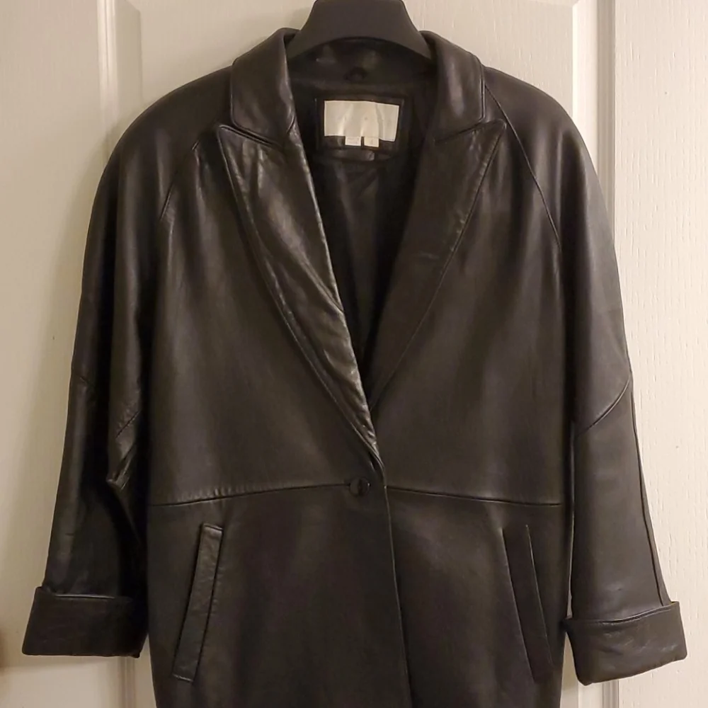 The Limited Vintage Genuine Black Leather Full Length Trenchcoat S